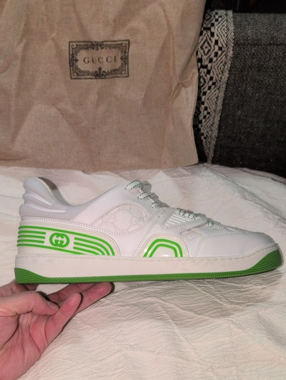 Gucci Basket Low Sneaker RIGHT SHOE ONLY White Green Demetra Men's 7